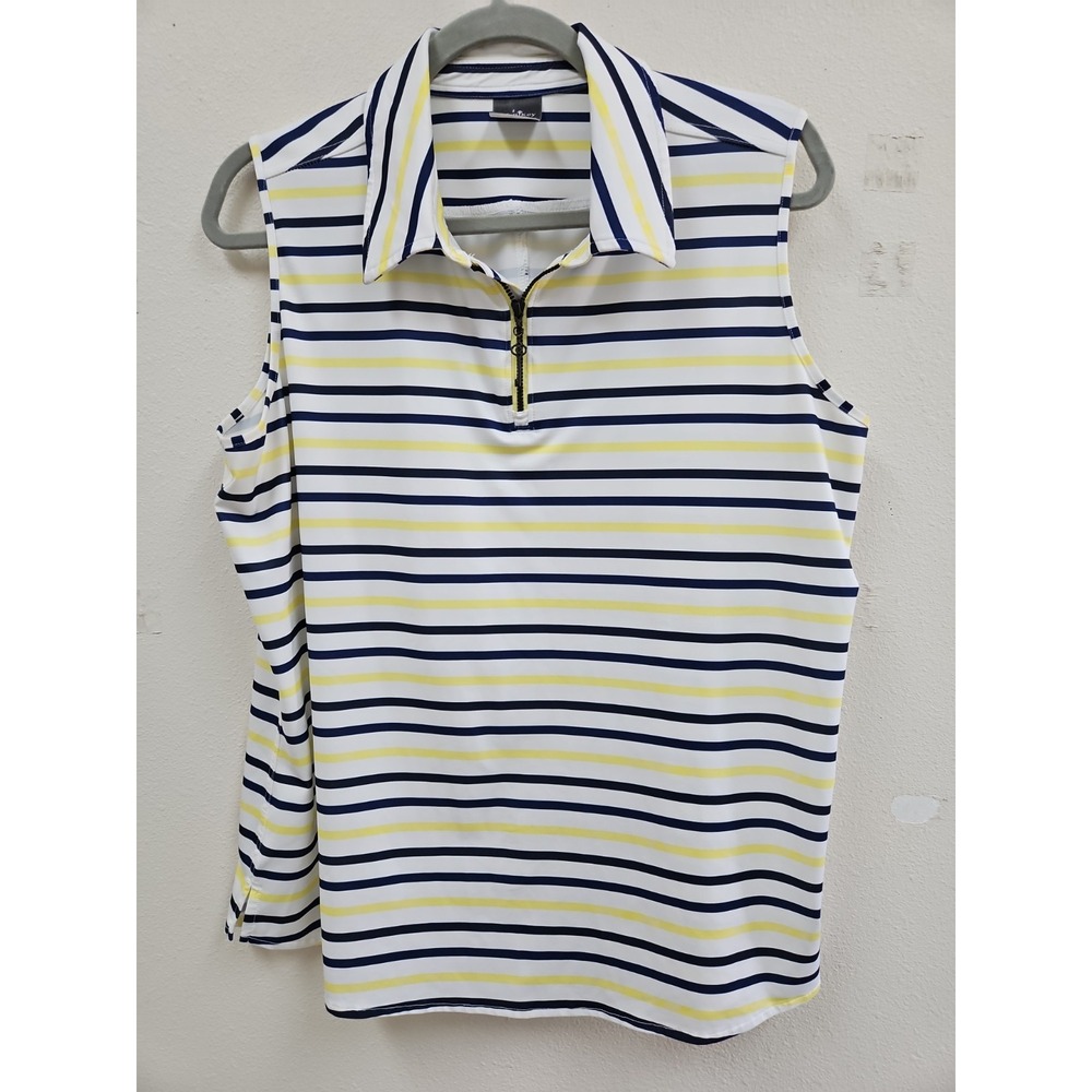 Belyn Key UPF 50 Striped Collared Golf Tennis Tank Polo Size Large